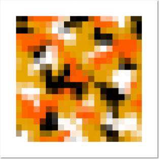 Original Pixelated Orange Retro Style Camouflage Design Posters and Art